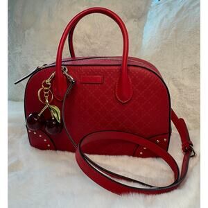 Gucci Bright Diamante Textured Leather Top-Handle Bag (Red)